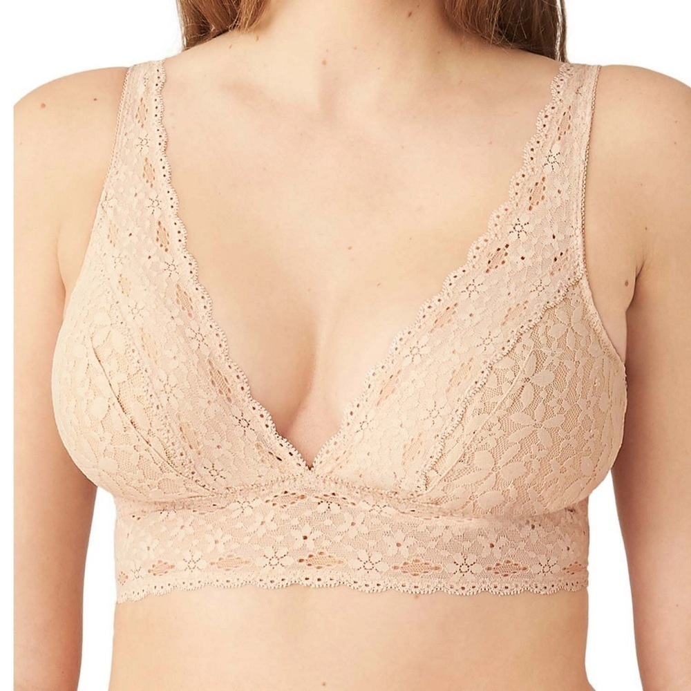 NEW Wacoal Halo Lace Soft Cup Bralette Bra wire free wireless NWT sand nude 32